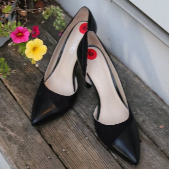 Nine West Black Leather Suede Pointy Toe Pump Heels Sz 6 - Picture 1 of 8